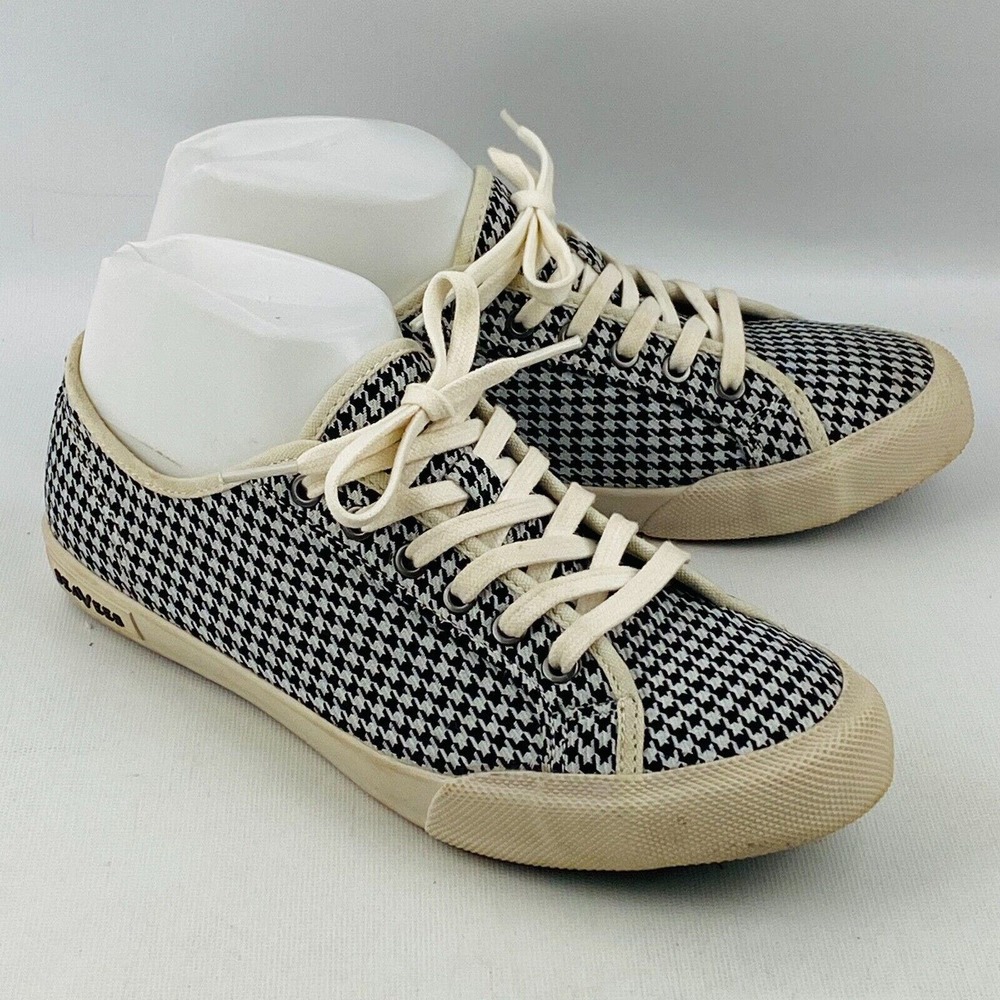 Womens 8 SeaVees Monterey Sneakers Houndstooth Black White‎ Lace Up Casual Shoes